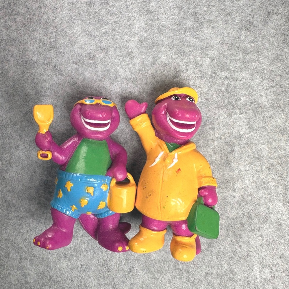 Vintage 1993 Barney the Dinosaur PVC Figures Lyons Group Raincoat Swimsuit Set